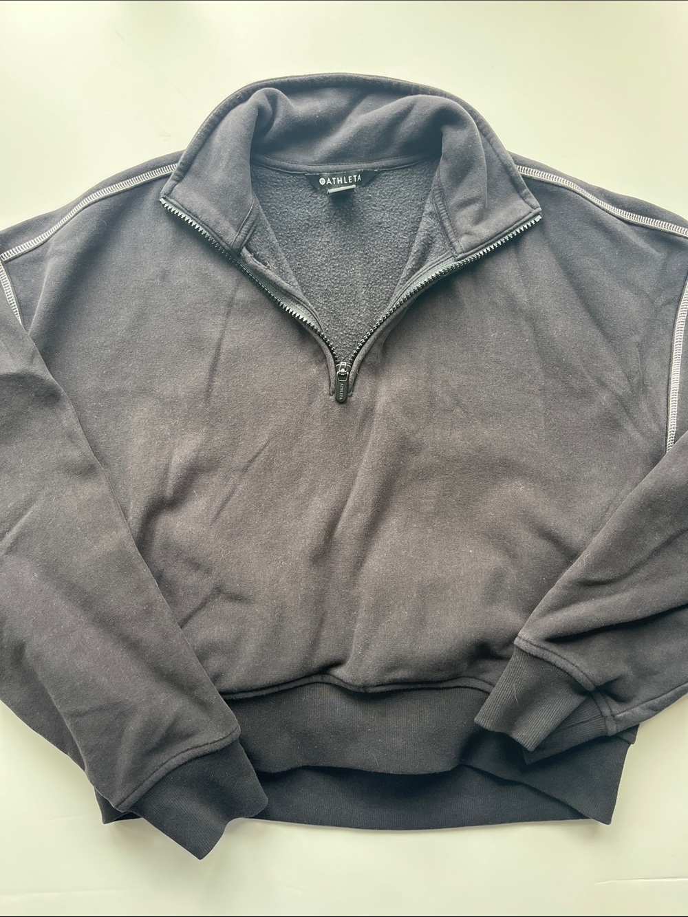 Athleta Woman’s Black Half-Zip Fleece Cropped Pullover